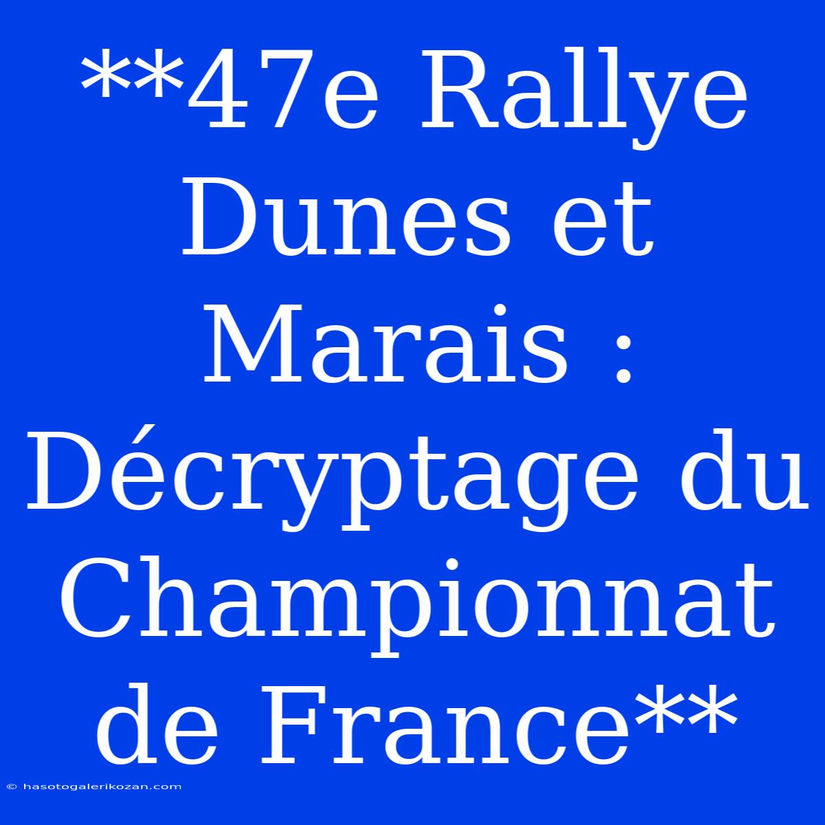 **47e Rallye Dunes Et Marais : Décryptage Du Championnat De France** 