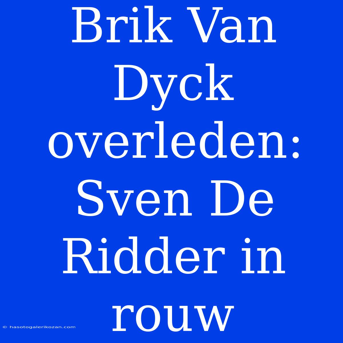 Brik Van Dyck Overleden: Sven De Ridder In Rouw