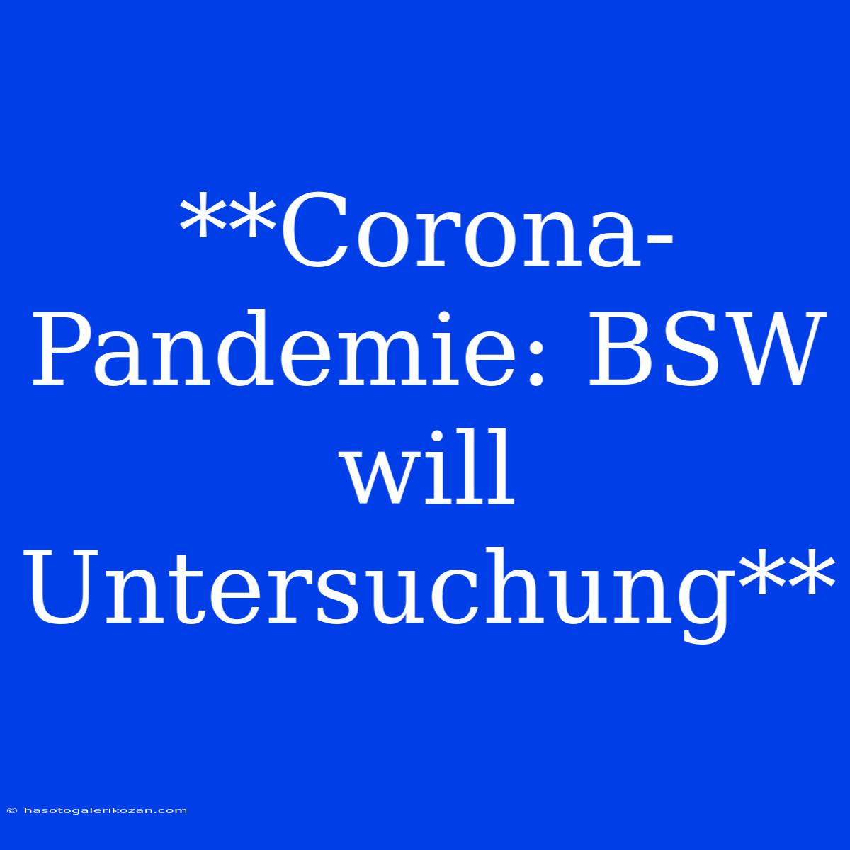 **Corona-Pandemie: BSW Will Untersuchung**