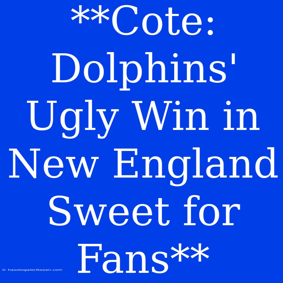 **Cote: Dolphins' Ugly Win In New England Sweet For Fans**