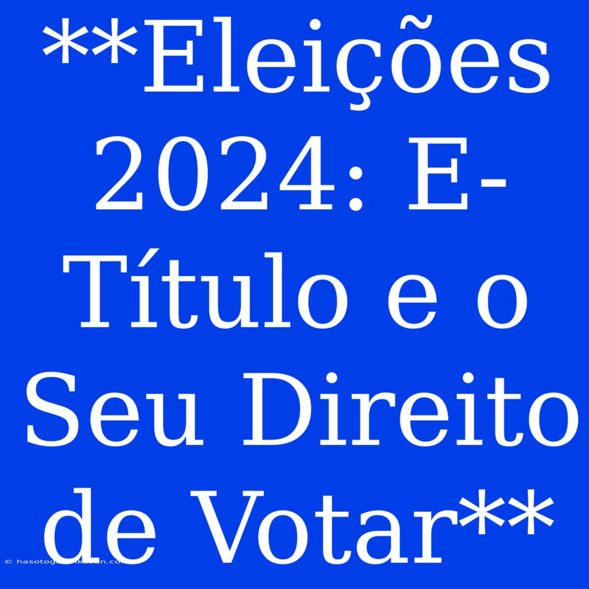 **Eleições 2024: E-Título E O Seu Direito De Votar** 