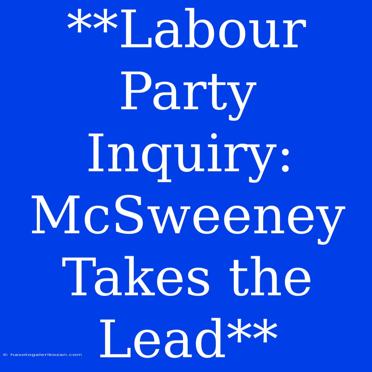 **Labour Party Inquiry: McSweeney Takes The Lead**