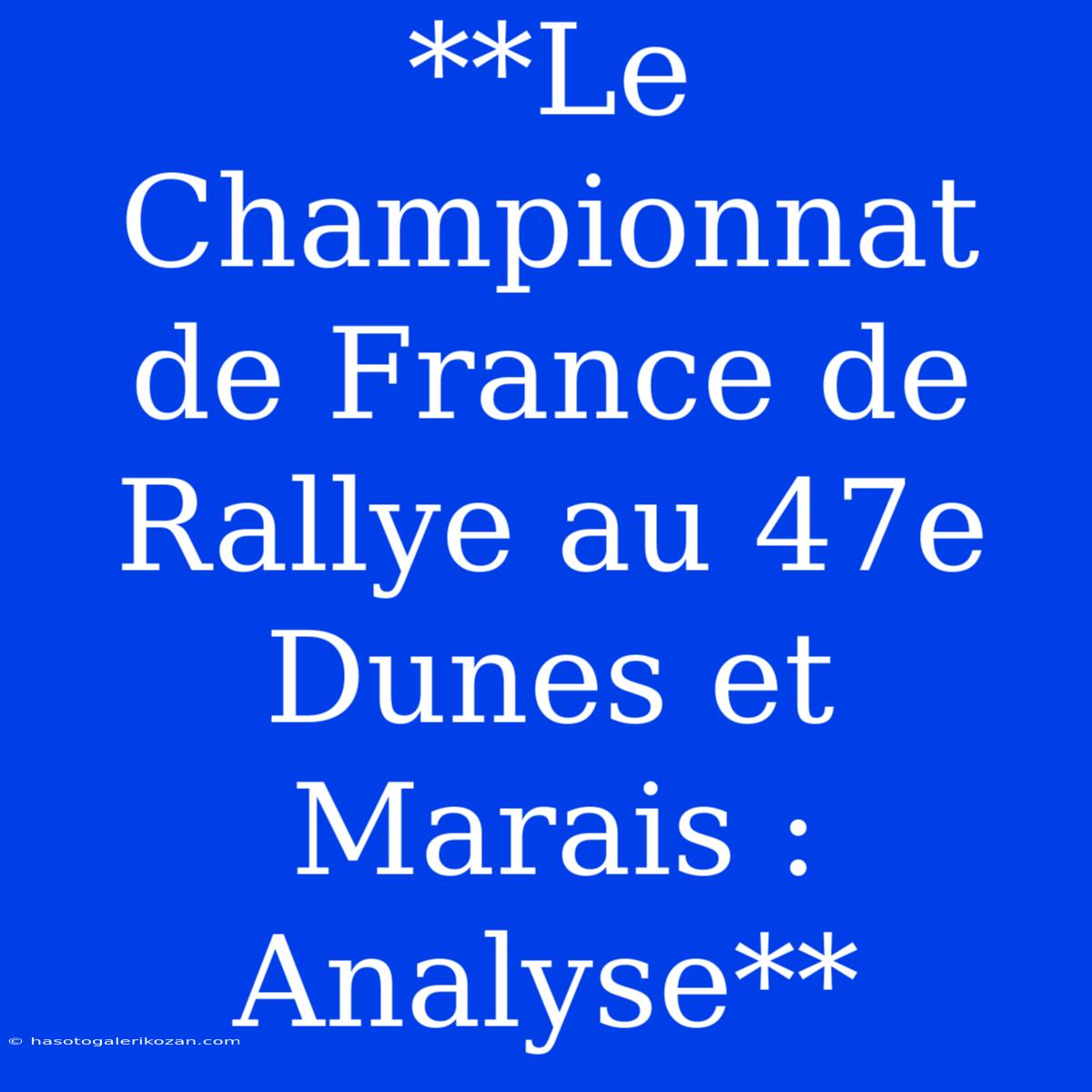 **Le Championnat De France De Rallye Au 47e Dunes Et Marais : Analyse**