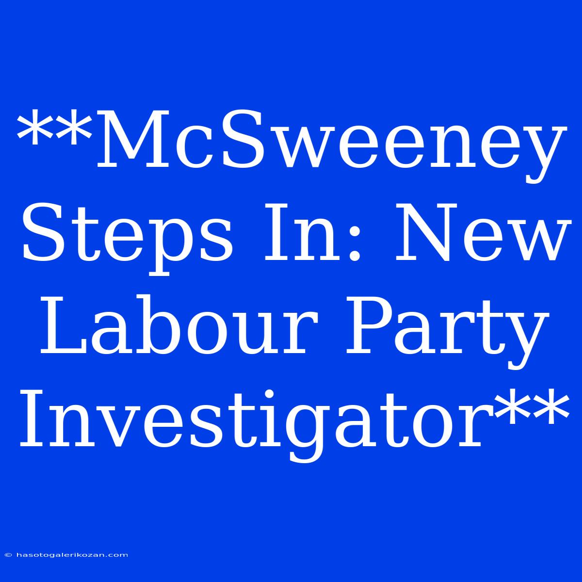 **McSweeney Steps In: New Labour Party Investigator**