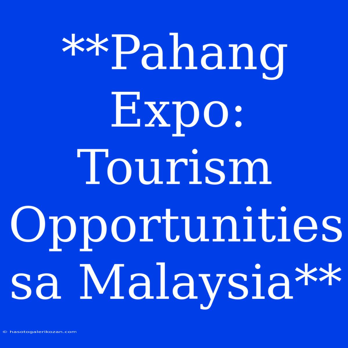 **Pahang Expo:  Tourism Opportunities Sa Malaysia**