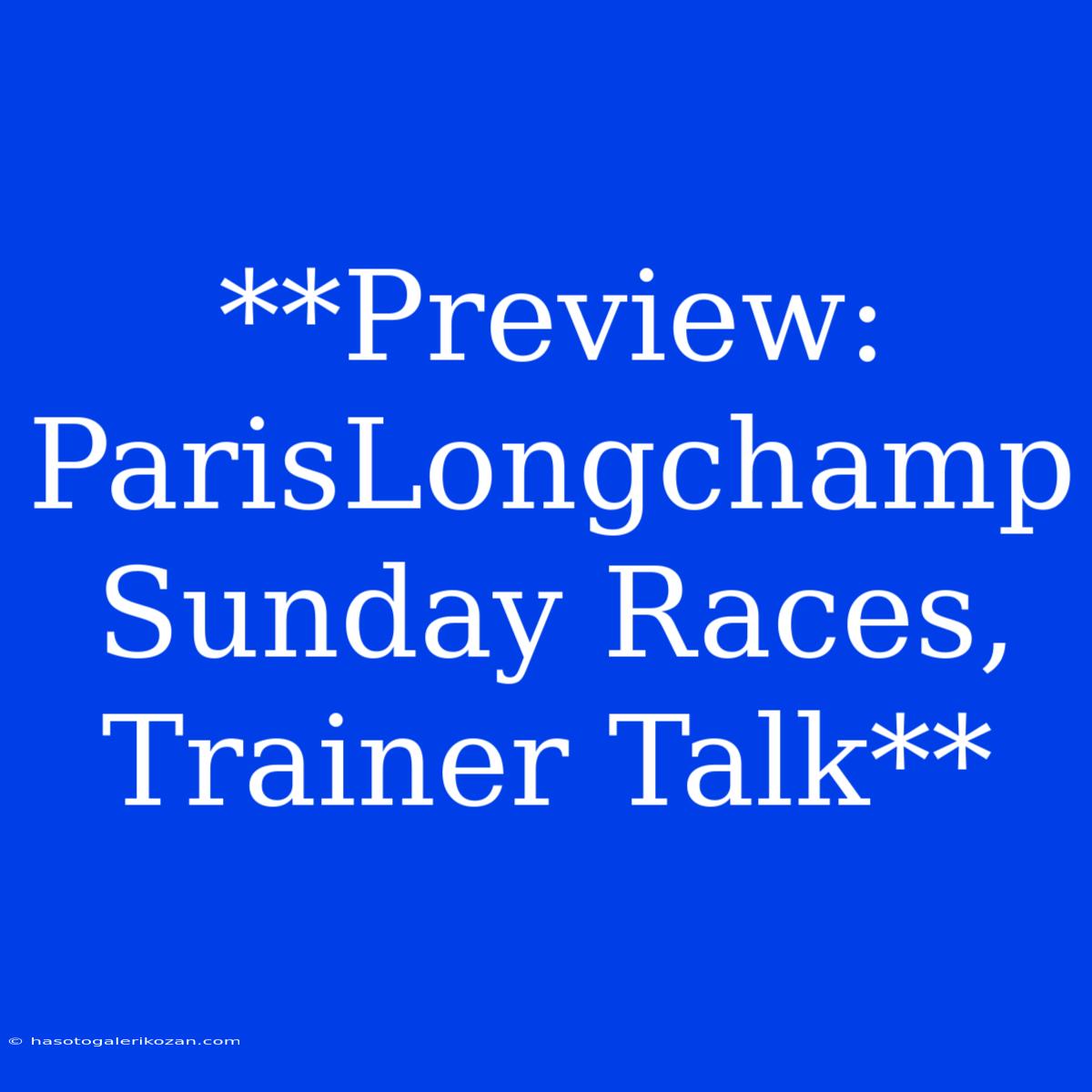 **Preview: ParisLongchamp Sunday Races, Trainer Talk**