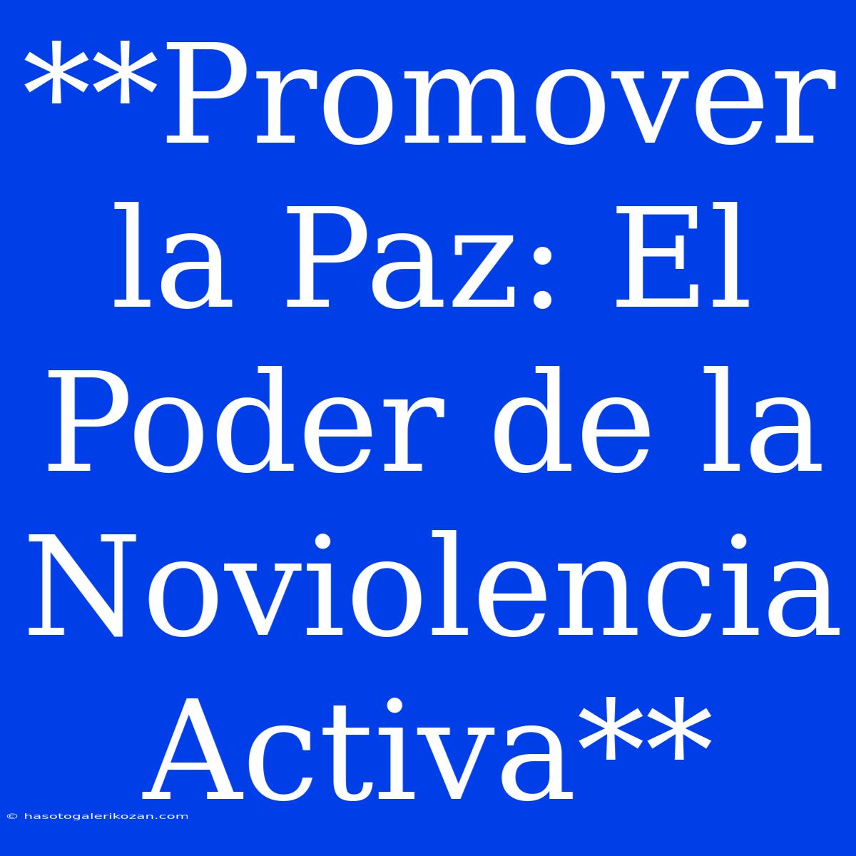 **Promover La Paz: El Poder De La Noviolencia Activa**