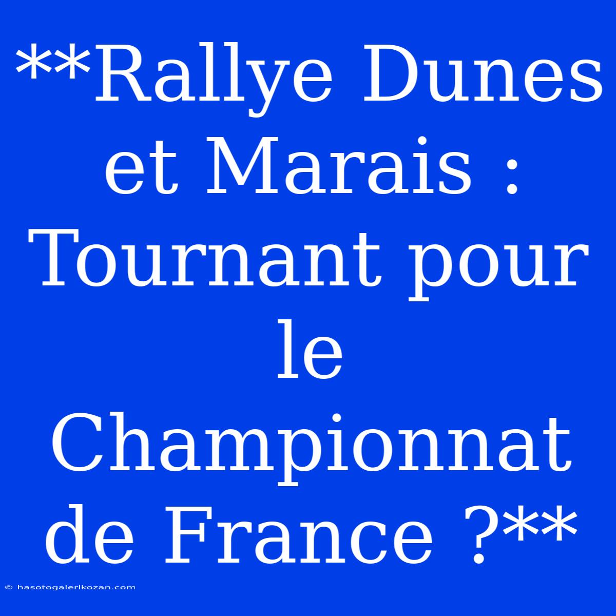 **Rallye Dunes Et Marais : Tournant Pour Le Championnat De France ?**