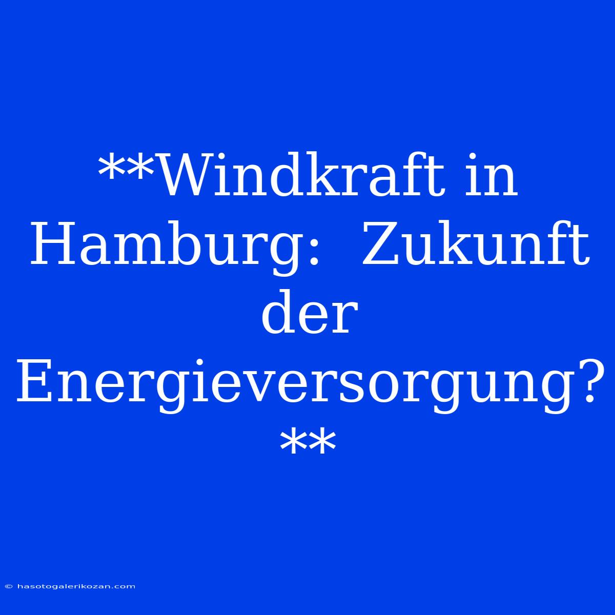 **Windkraft In Hamburg:  Zukunft Der Energieversorgung?** 